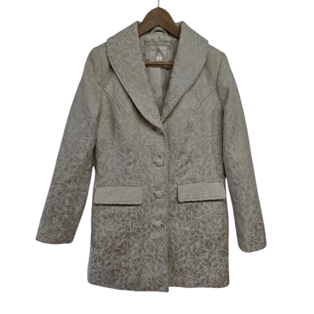 Vintage 1990s Y2K Floral Tapestry Ivory Coat Medium